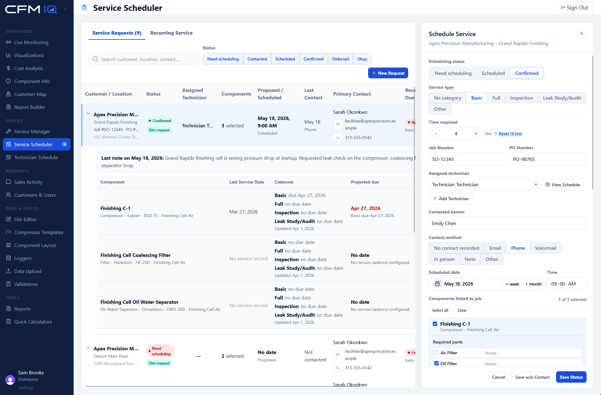 CFM-IQ scheduling dashboard